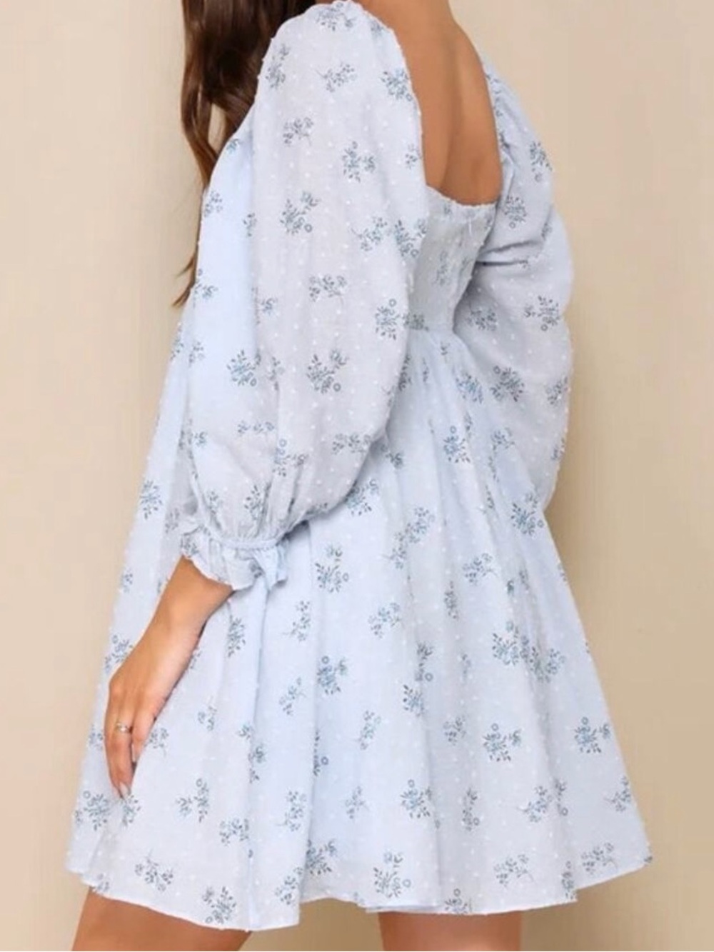 Lulus Always Charming Light Blue Floral Swiss Dot Babydoll Mini Dress Large - Picture 4 of 6